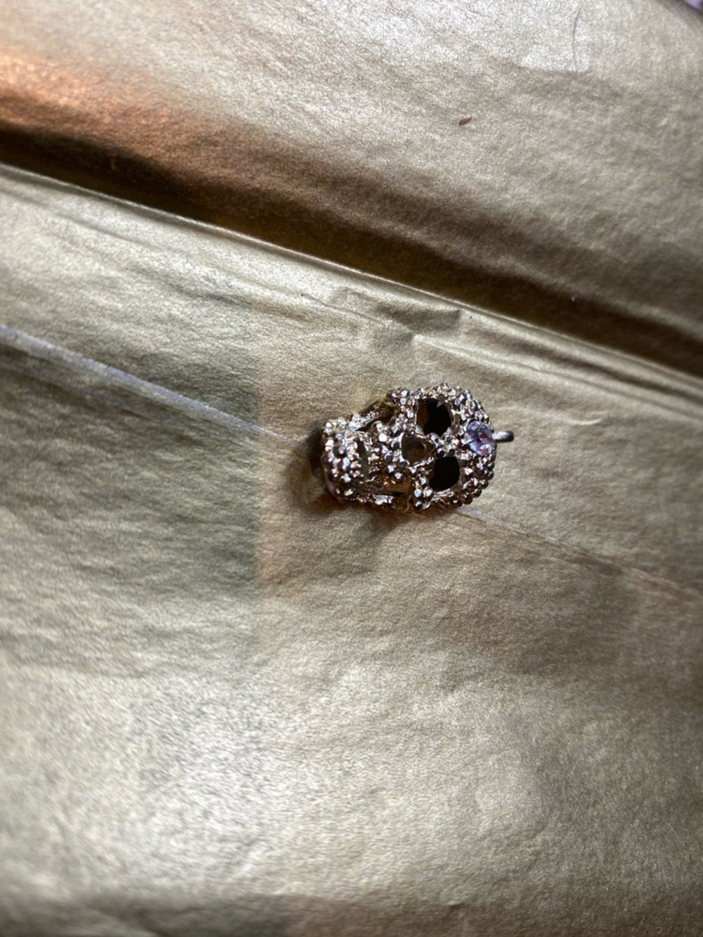 Crystal Skull Pendant Necklace Charm in Gold Tone